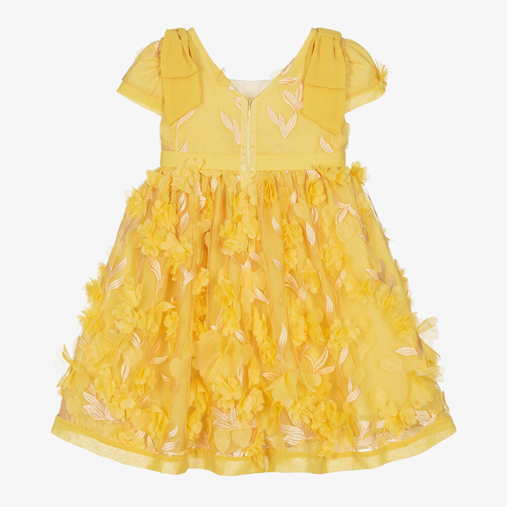 Patachou-فستان تول لون أصفر مطرز بورود | Childrensalon Outlet
