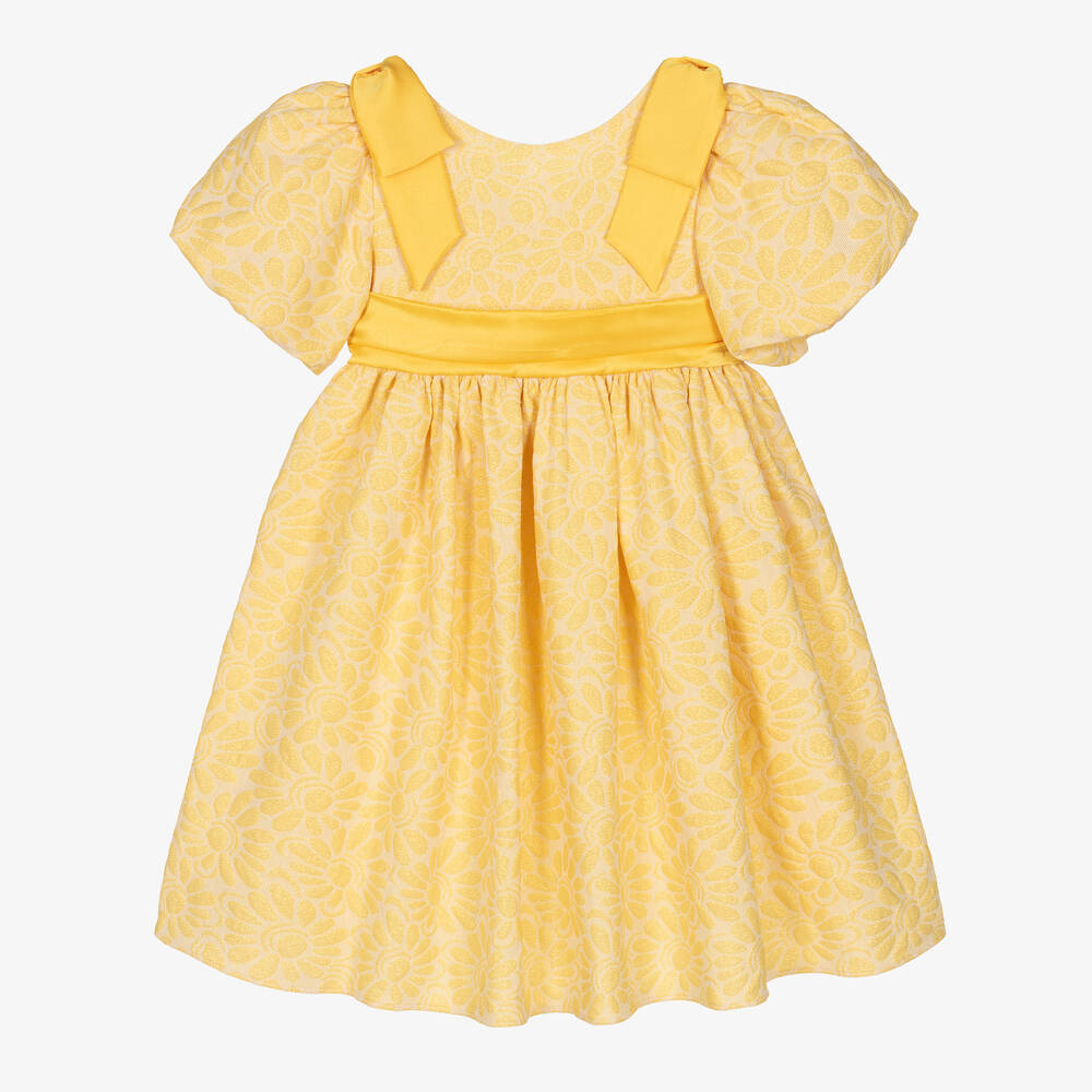 Patachou - Girls Yellow & Gold Floral Jacquard Dress | Childrensalon