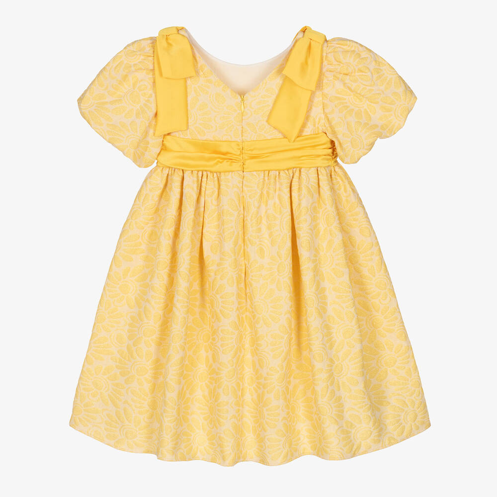 Patachou-فستان جاكارد لون أصفر وذهبي بطبعة ورود | Childrensalon Outlet