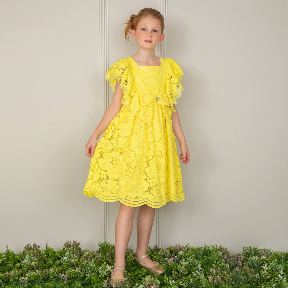 Patachou-Girls Yellow Lace & Chiffon Dress | Childrensalon Outlet