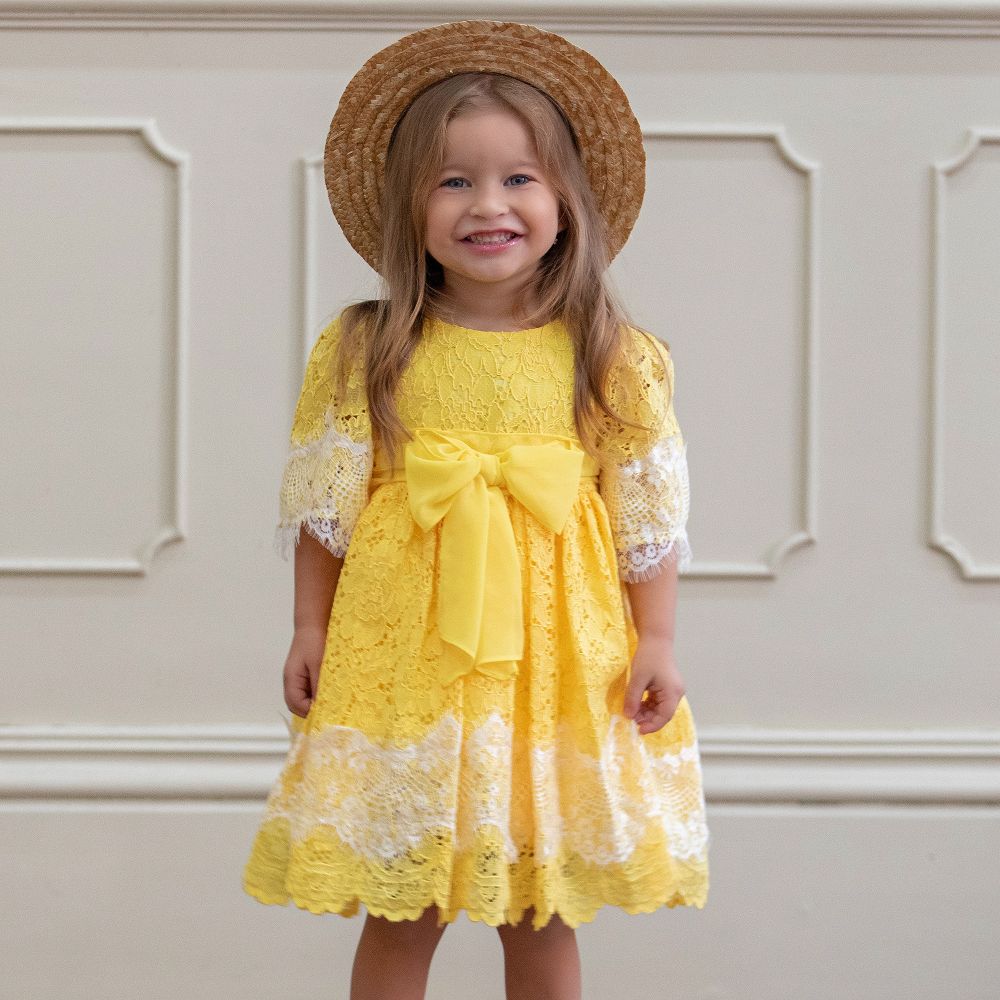 Girls yellow lace sales dress