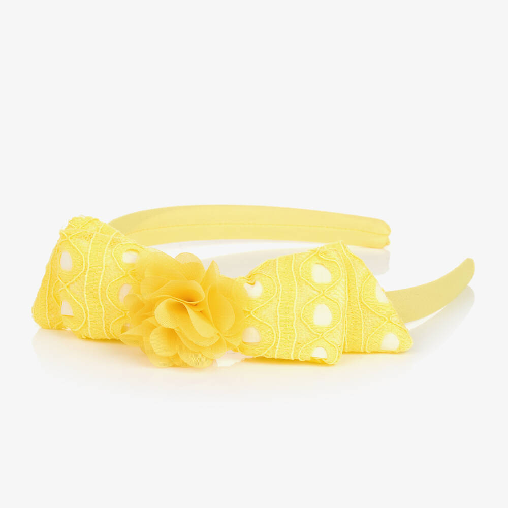باتاشو-طوق للشعر مزين بفيونكة دانتيل لون أصفر | Childrensalon Outlet
