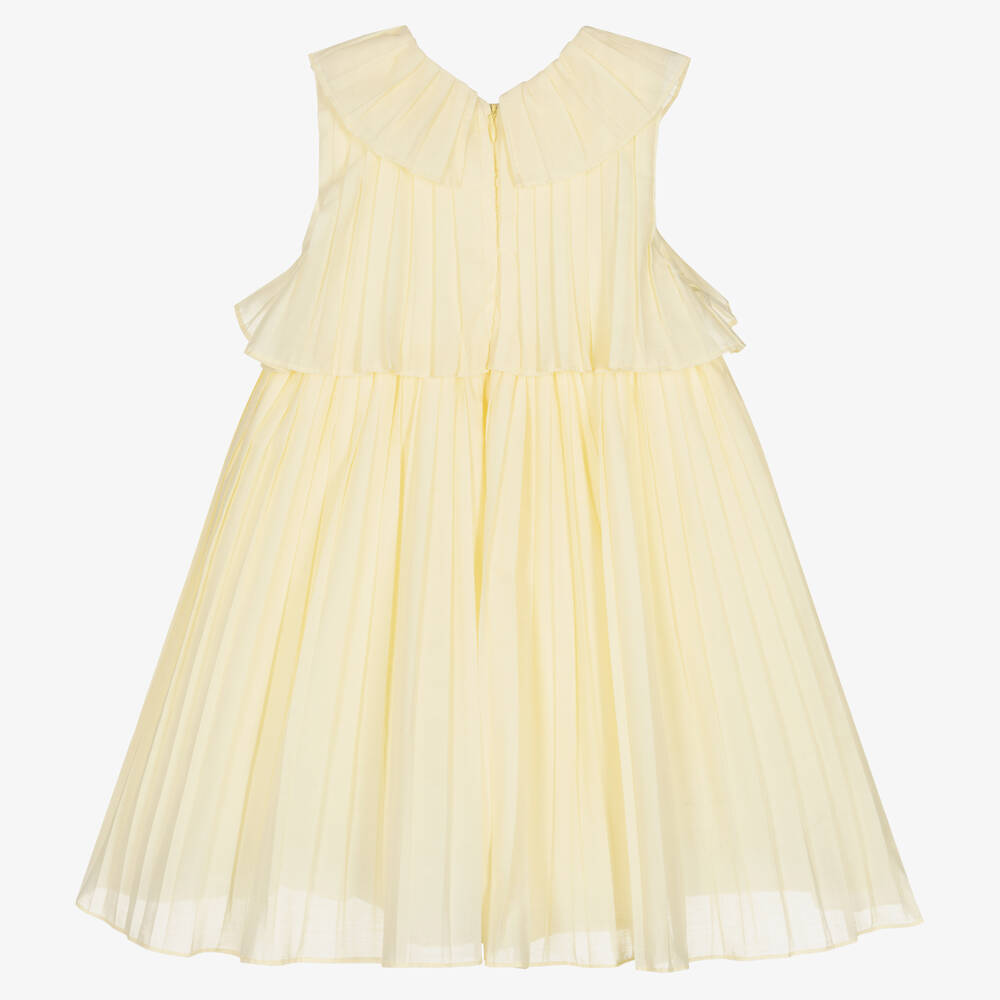 Patachou-Girls Yellow Pleated Cotton Dress | Childrensalon Outlet