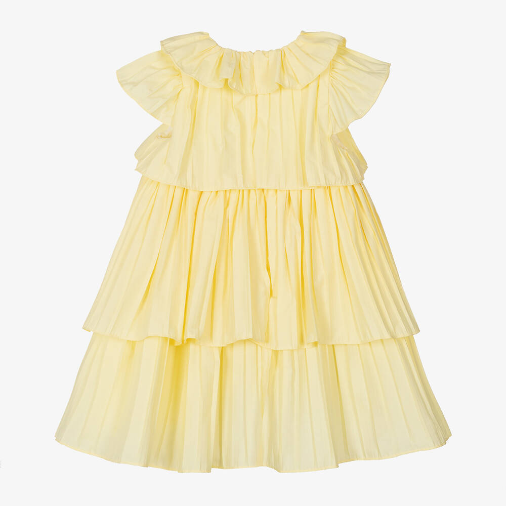 Patachou-Girls Yellow Pleated Cotton Dress | Childrensalon Outlet