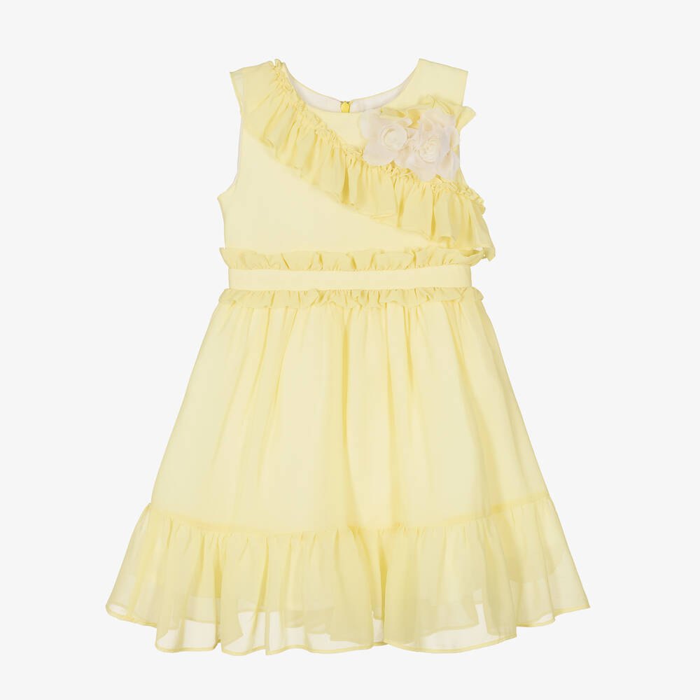Patachou - Girls Yellow Ruffle Crêpe Chiffon Dress | Childrensalon