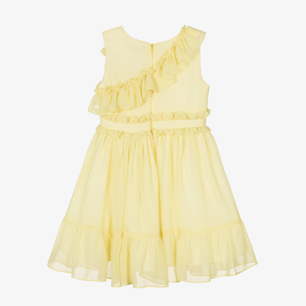 Patachou-Girls Yellow Ruffle Crêpe Chiffon Dress | Childrensalon Outlet