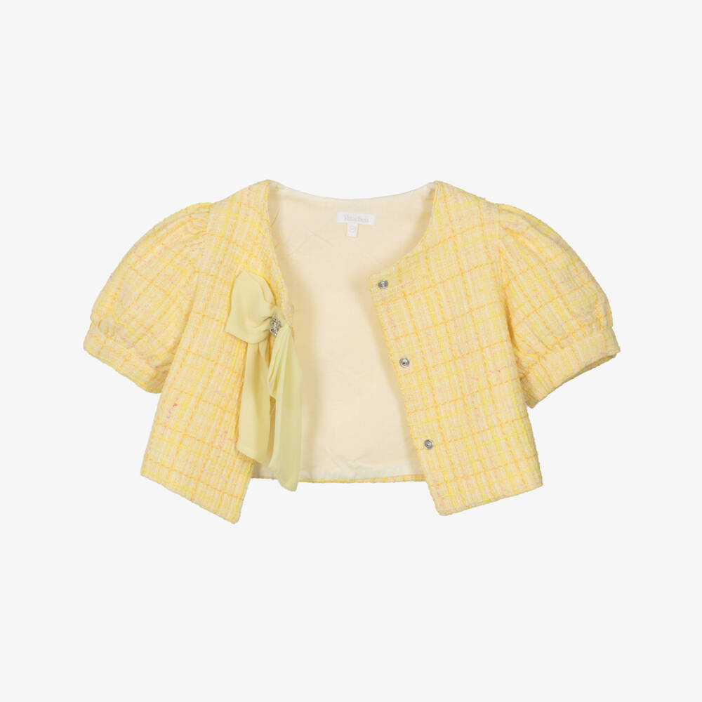 Patachou-Girls Yellow Tweed Dress & Jacket Set | Childrensalon Outlet
