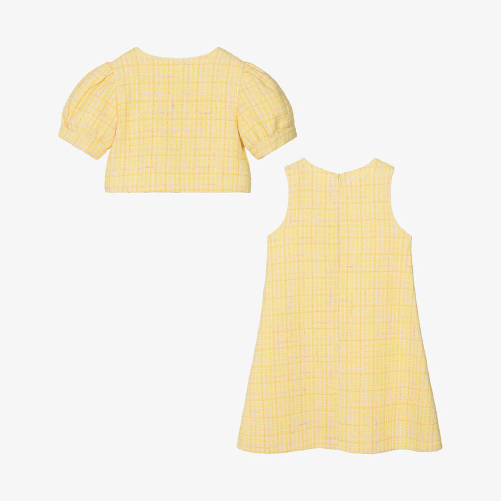 Patachou-Girls Yellow Tweed Dress & Jacket Set | Childrensalon Outlet
