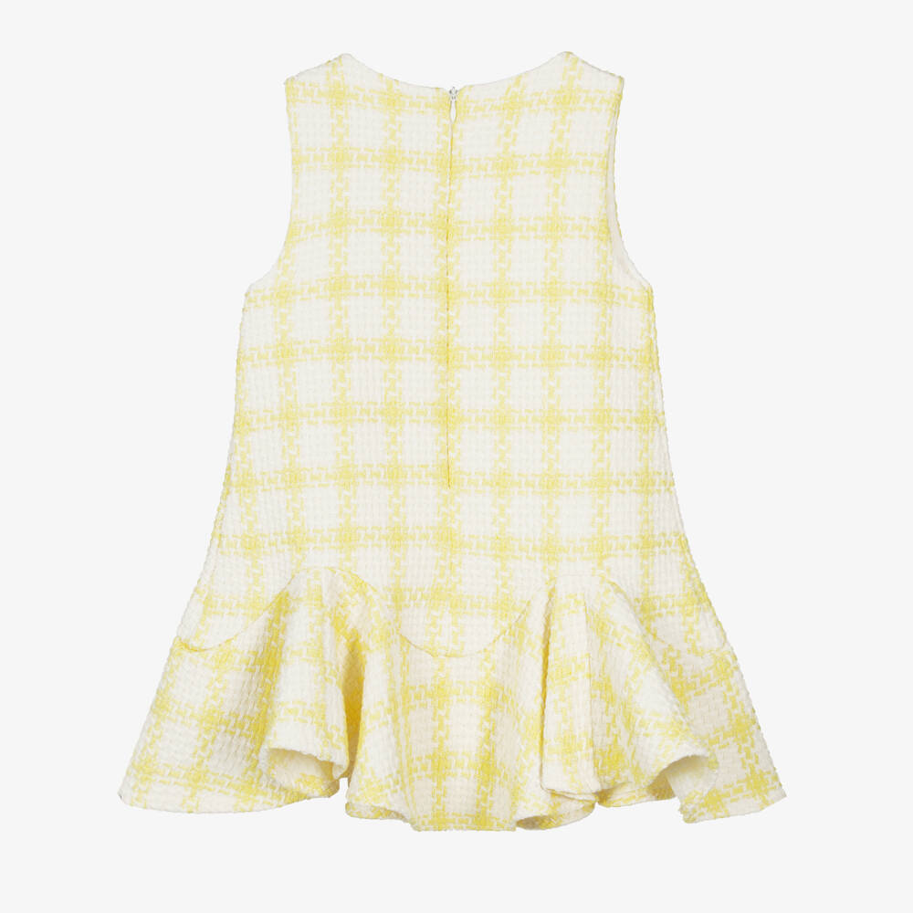 Patachou-Girls Yellow & White Checked Tweed Dress | Childrensalon Outlet