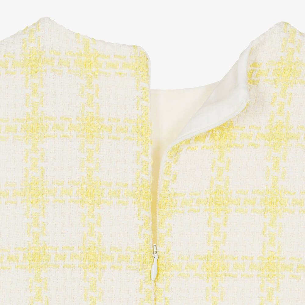 Patachou-Girls Yellow & White Checked Tweed Dress | Childrensalon Outlet