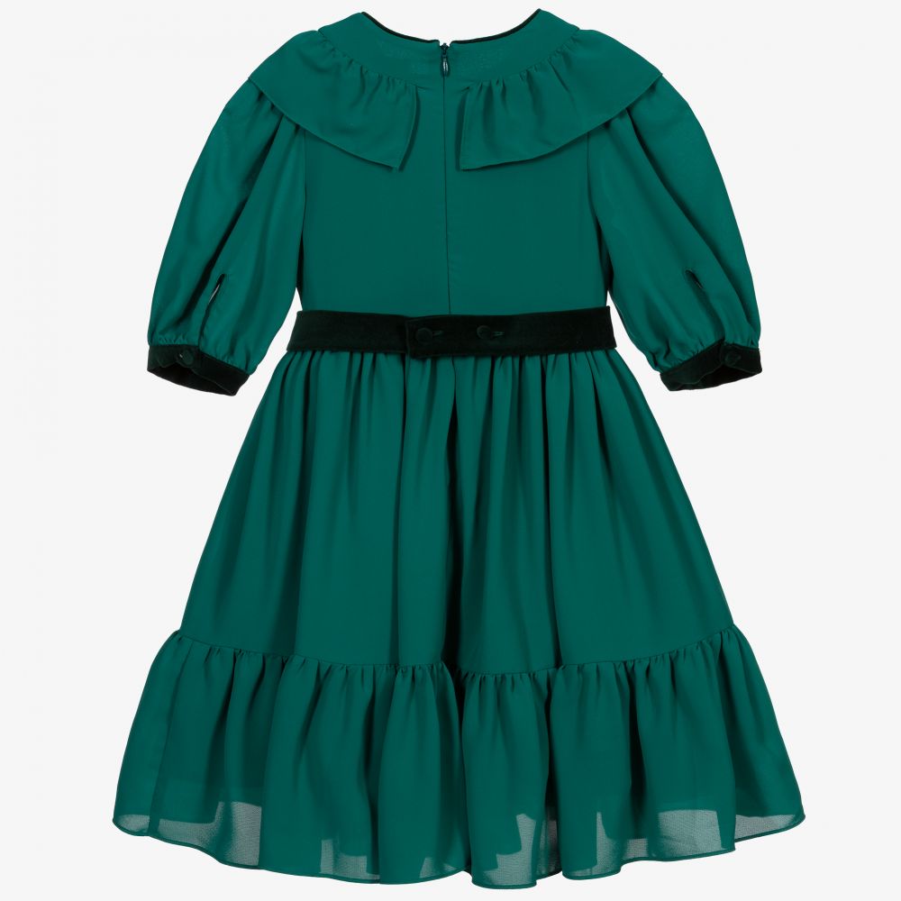Patachou-Green Chiffon Bow Dress | Childrensalon Outlet