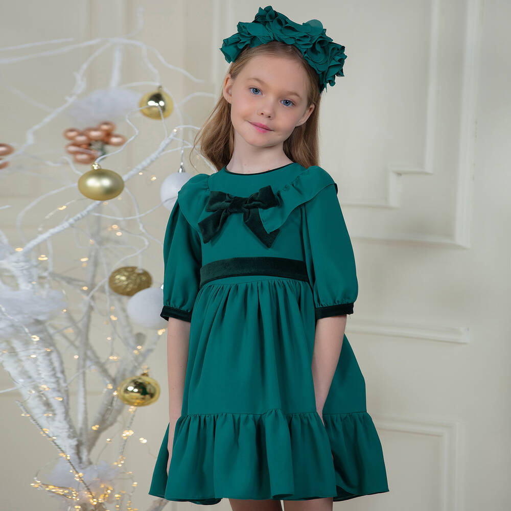 Patachou-Green Chiffon Bow Dress | Childrensalon Outlet