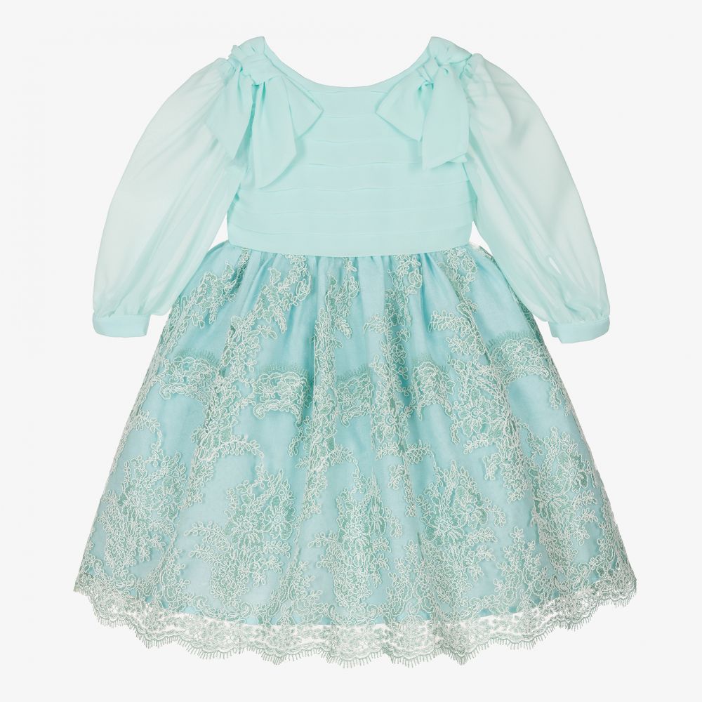 Patachou - Grünes Chiffon- und Spitzenkleid  | Childrensalon