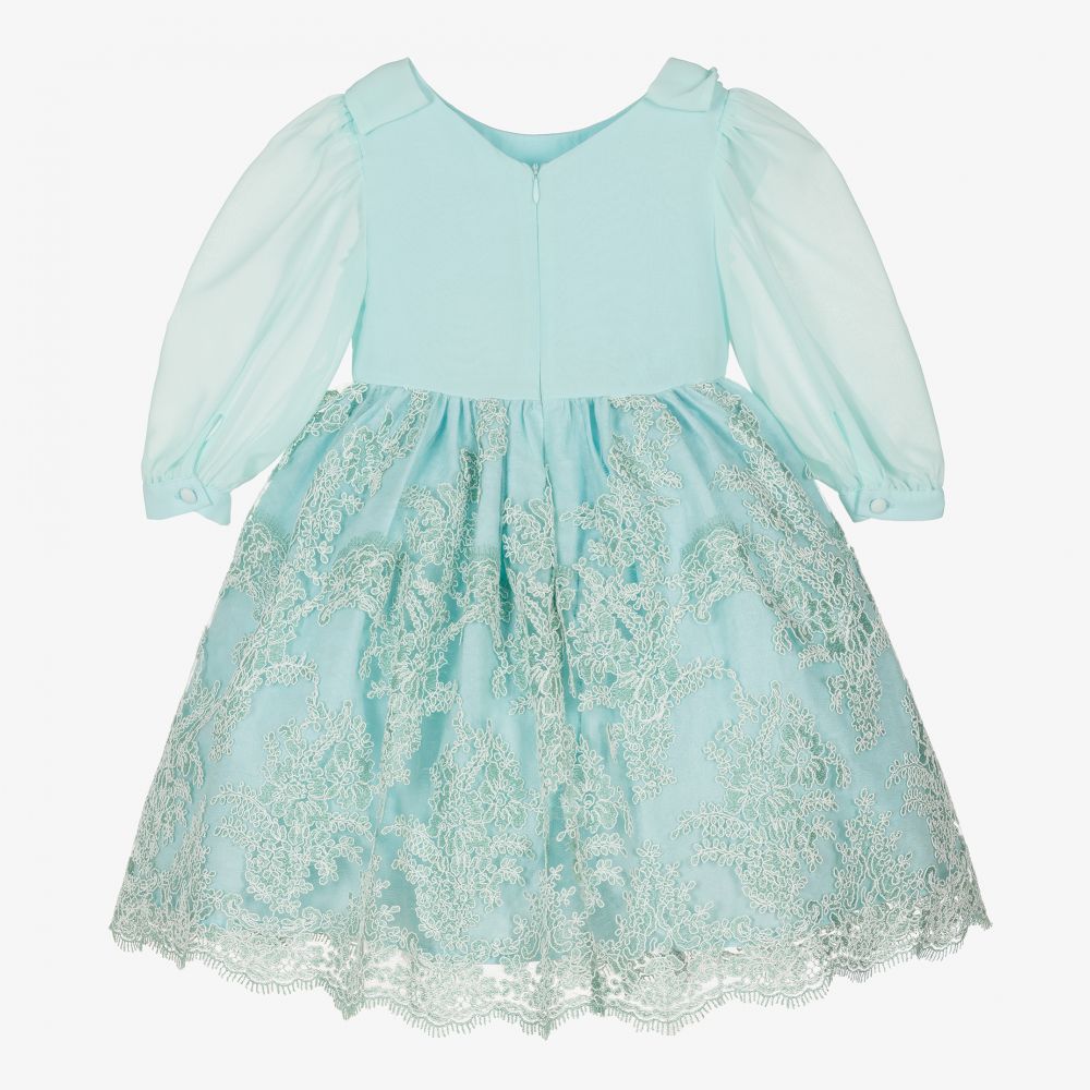 Patachou-فستان شيفون ودانتيل لون أخضر | Childrensalon Outlet