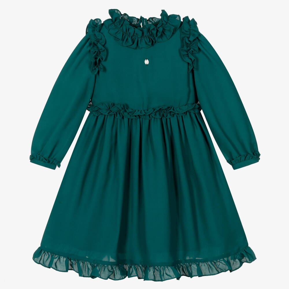 Patachou - Grünes Chiffonkleid aus Crêpe  | Childrensalon