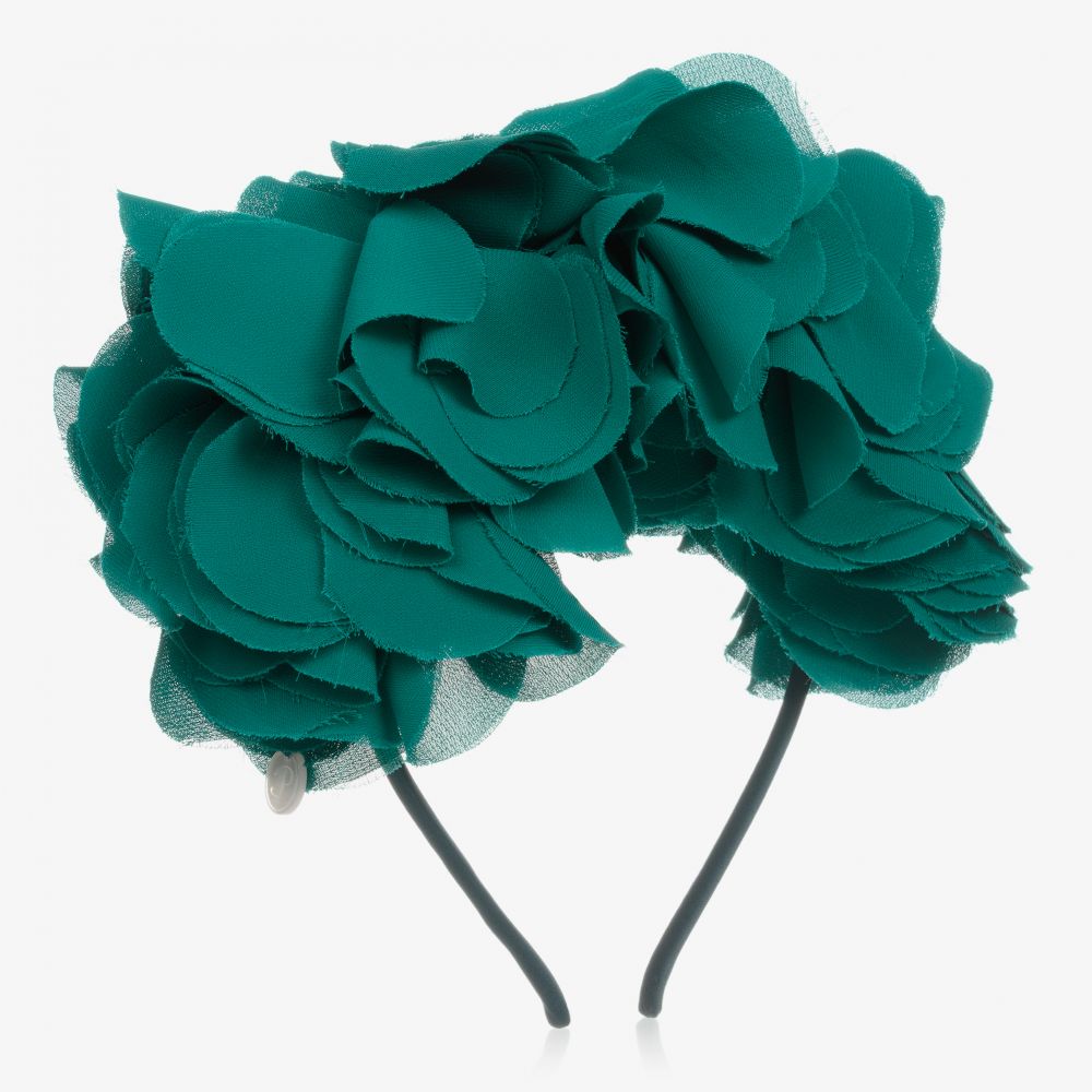 Patachou - Зеленый ободок с шифоновыми цветами | Childrensalon