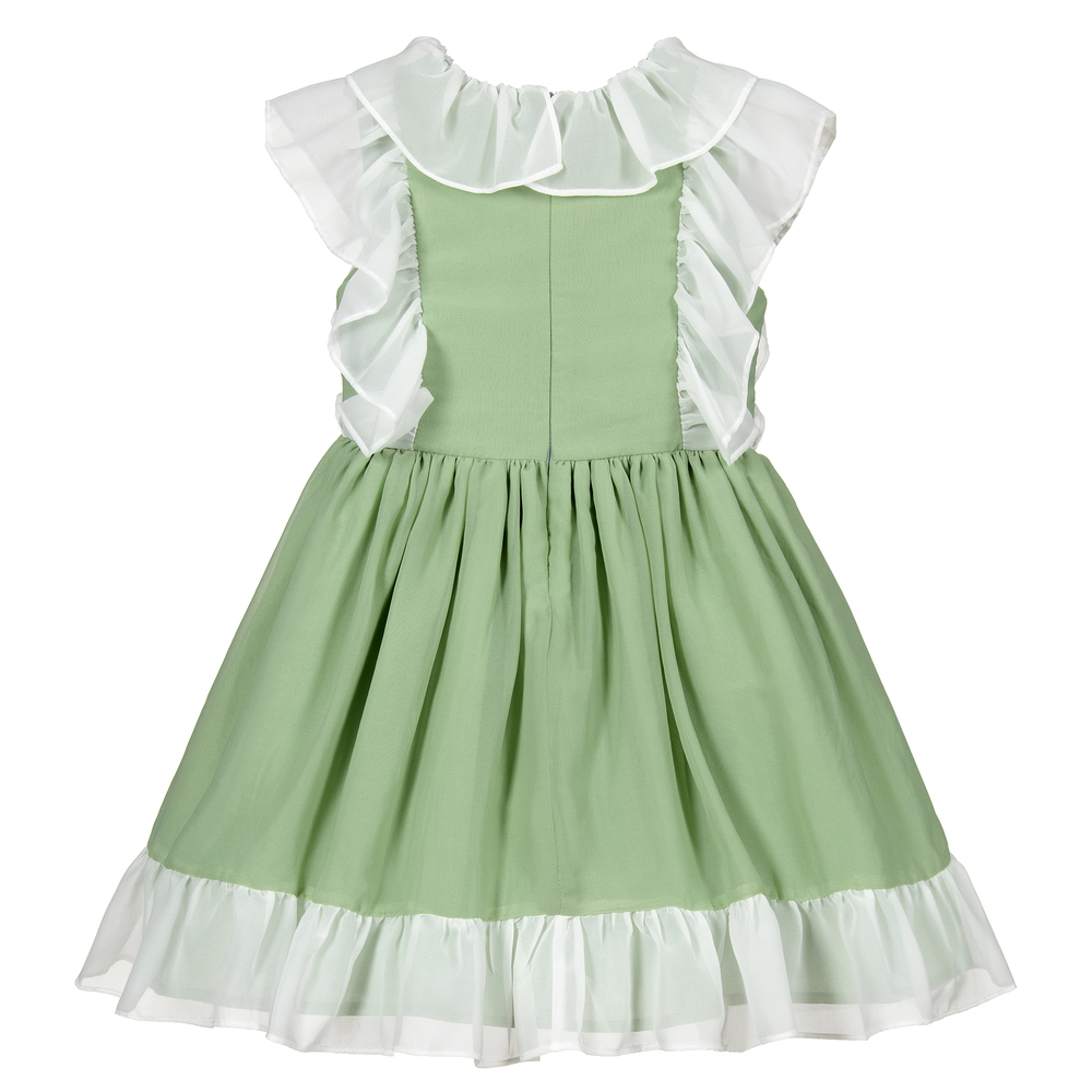 Patachou-Платье из шифона цвета слоновой кости и зеленого цвета | Childrensalon Outlet