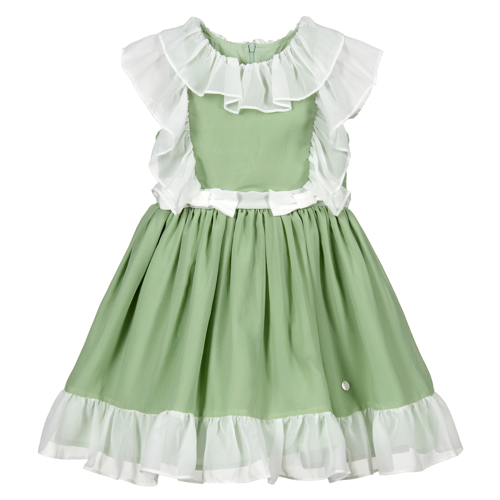 Patachou - Платье из шифона цвета слоновой кости и зеленого цвета | Childrensalon
