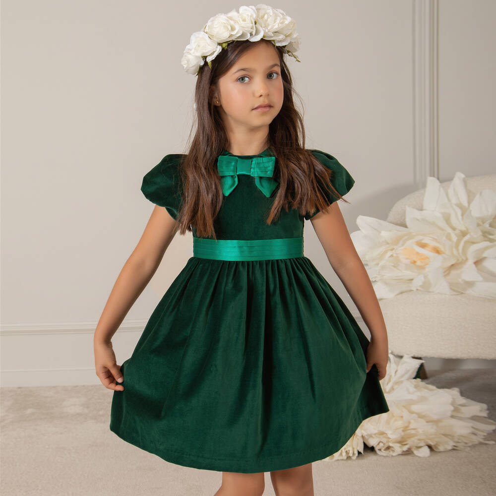 Patachou-Зеленое бархатное платье с бантом | Childrensalon Outlet