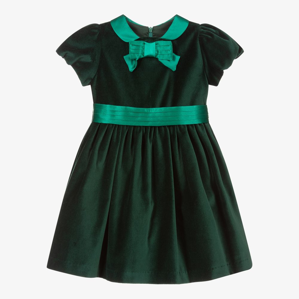 Patachou-Зеленое бархатное платье с бантом | Childrensalon Outlet