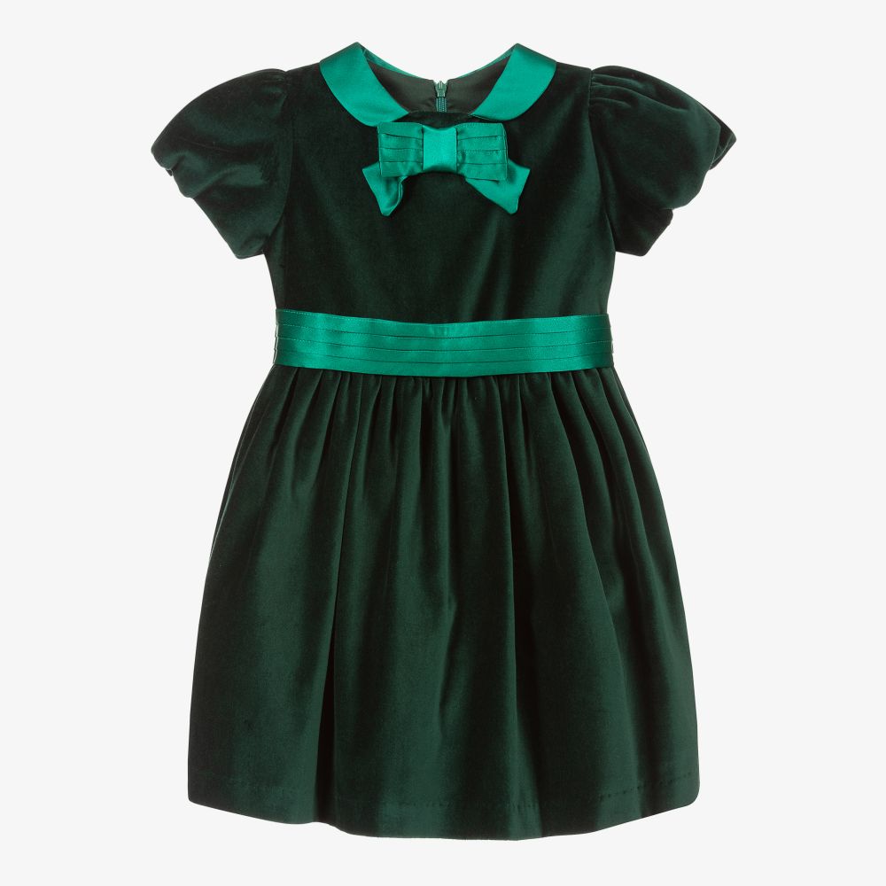 Patachou - فستان مخمل جيرسي مزين بفيونكة لون أخضر | Childrensalon