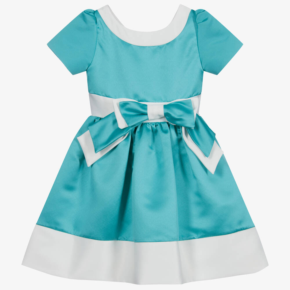 Patachou - Robe verte et blanche à nœud | Childrensalon