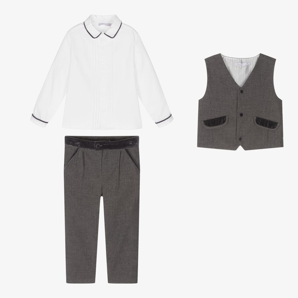 Patachou-بِدلة مع جيليه مزيج فيسكوز لون رمادي وأبيض للأولاد - 3 قطع | Childrensalon Outlet