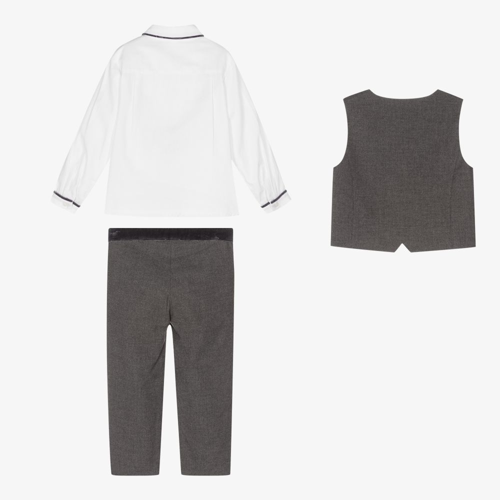 Patachou-بِدلة مع جيليه مزيج فيسكوز لون رمادي وأبيض للأولاد - 3 قطع | Childrensalon Outlet