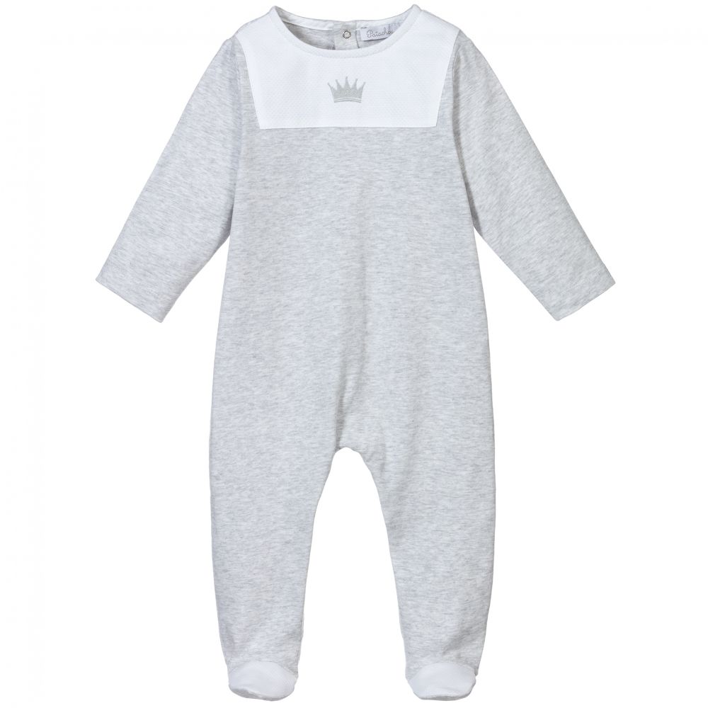 Patachou - Grey Marl Cotton Babygrow | Childrensalon