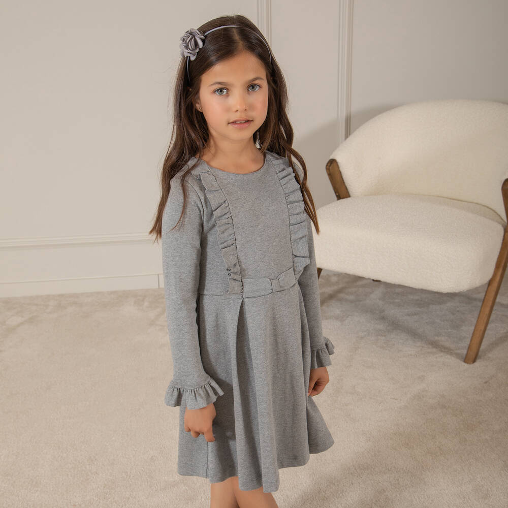 Patachou-Grey Ruffle Jersey Dress | Childrensalon Outlet