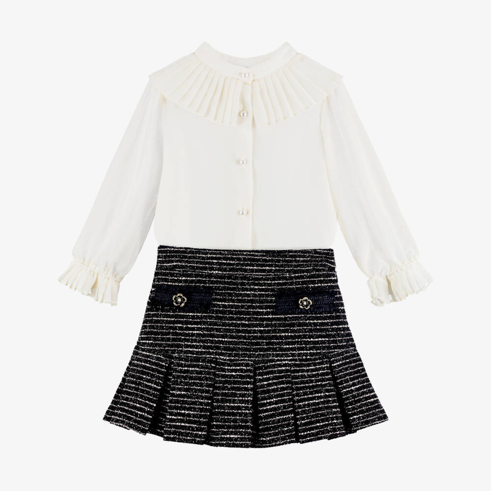 Patachou-Ivory & Black Tweed Skirt Set | Childrensalon Outlet