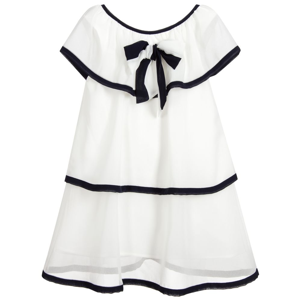 Patachou-Ivory & Blue Chiffon Dress | Childrensalon Outlet