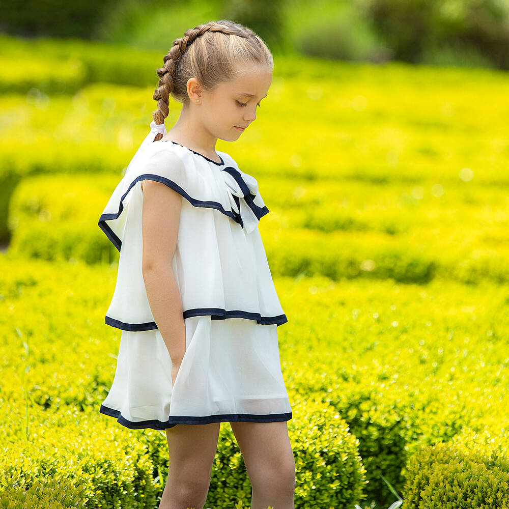 Patachou-Ivory & Blue Chiffon Dress | Childrensalon Outlet