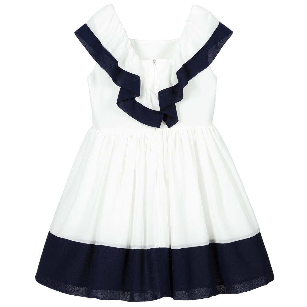 Patachou-Ivory & Blue Crêpe Dress | Childrensalon Outlet