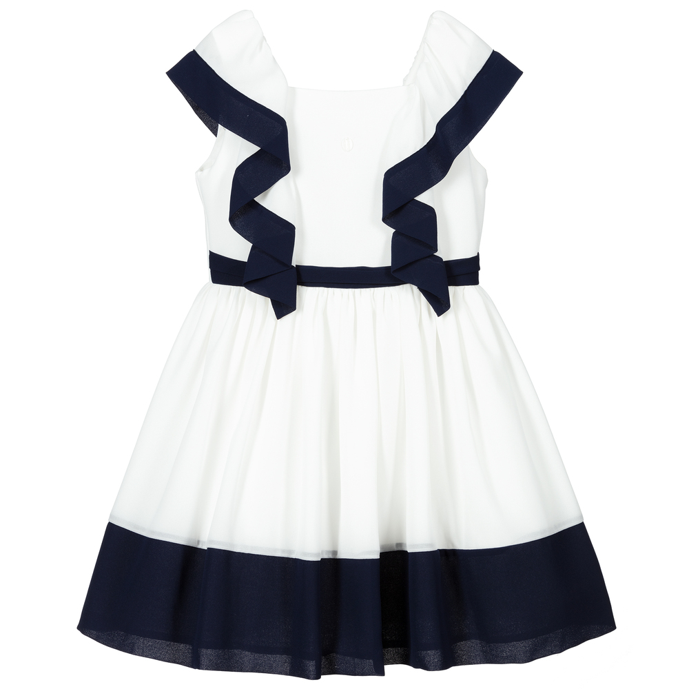 Patachou - Kreppkleid in Elfenbein und Blau | Childrensalon