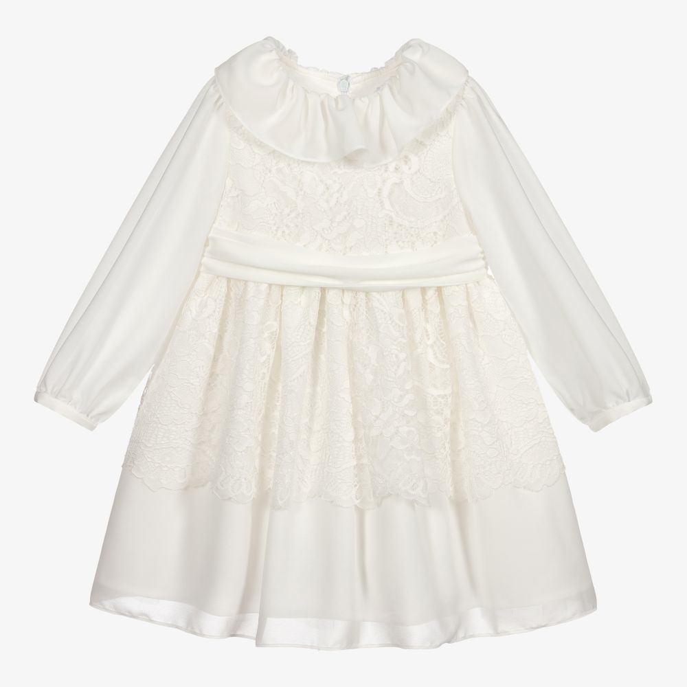 Patachou - Elfenbeinfarbenes Chiffonkleid mit Spitze | Childrensalon