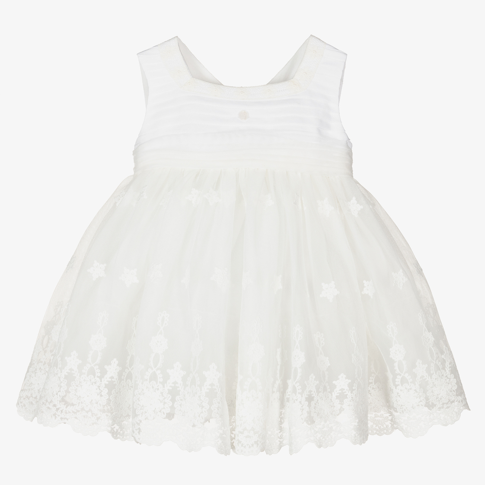 Patachou - Ivory Embroidered Tulle Dress | Childrensalon