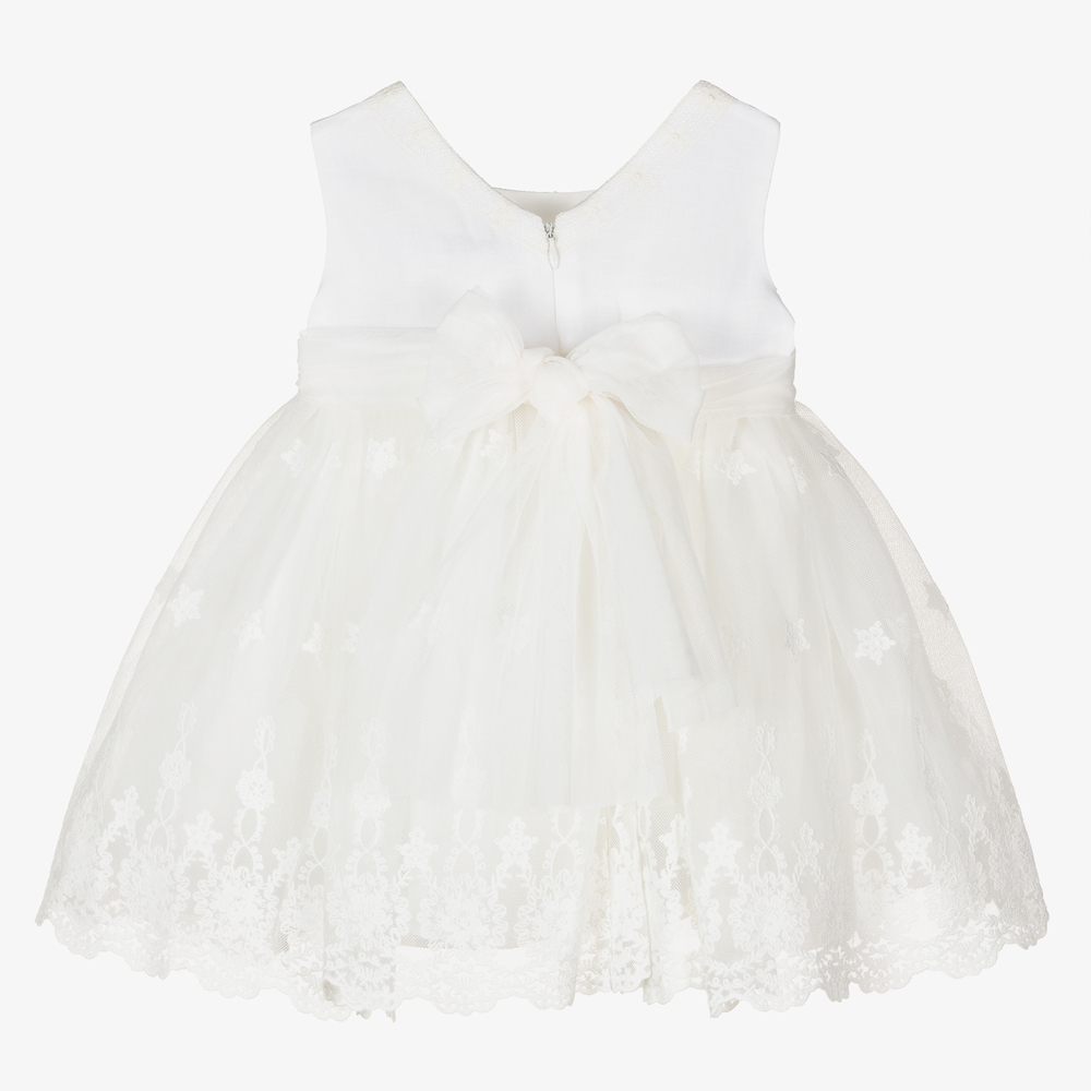 Patachou-فستان قطن وكتان وتول لون عاجي باهت | Childrensalon Outlet