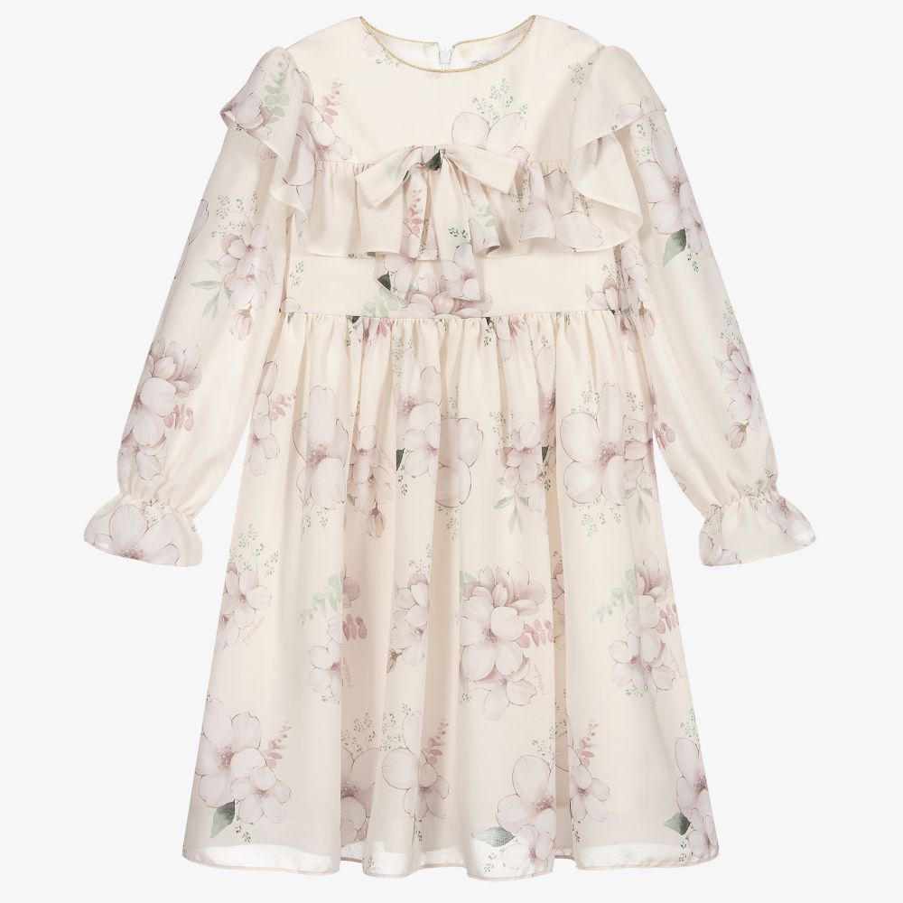 Patachou - Elfenbeinfarbenes, geblümtes Chiffonkleid | Childrensalon