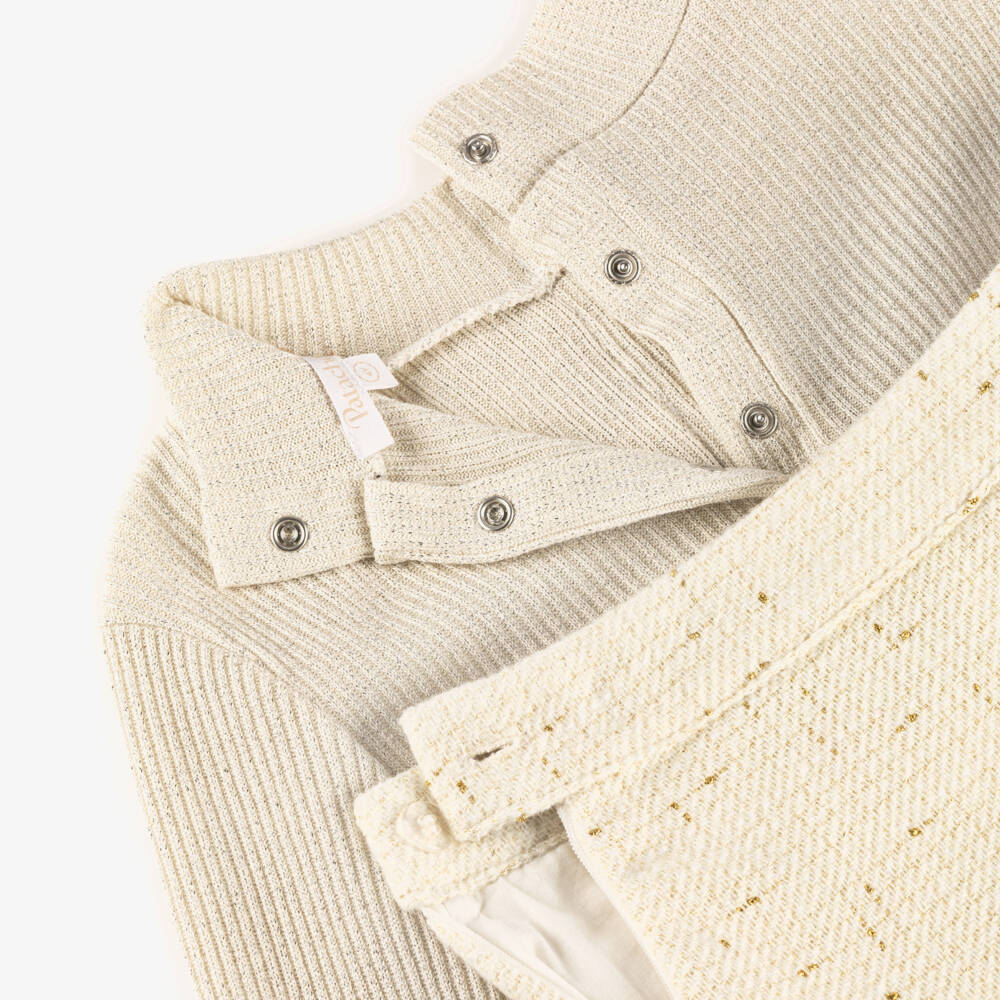 Patachou-Ivory & Gold Tweed Skirt Set | Childrensalon Outlet