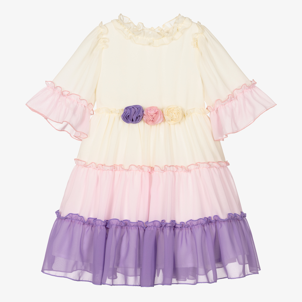 Patachou - Robe ivoire/rose en mousseline  | Childrensalon