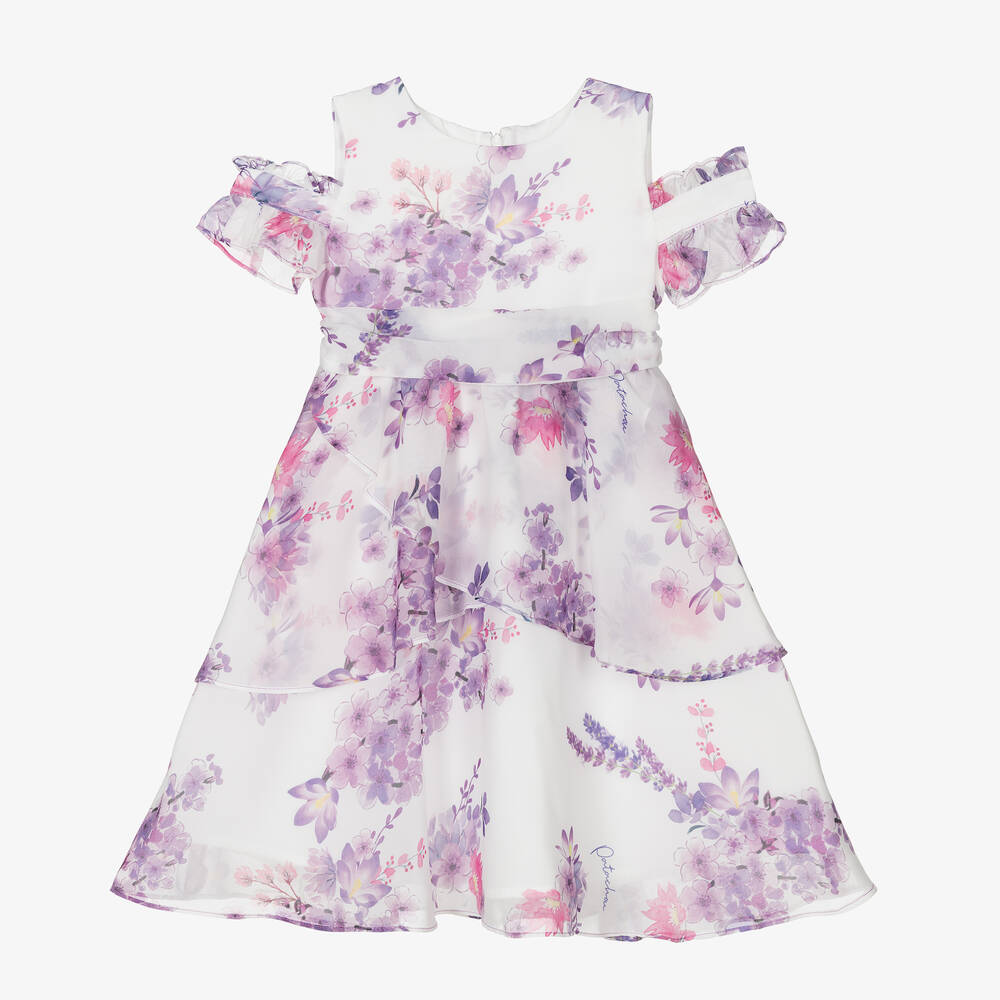 Patachou-Ivory & Purple Floral Chiffon Dress | Childrensalon Outlet
