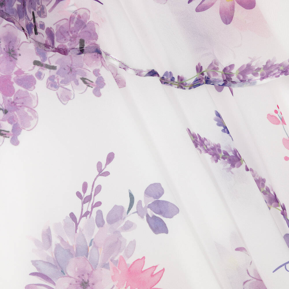 Patachou-فستان شيفون لون بنفسجي وعاجي بطبعة ورود | Childrensalon Outlet
