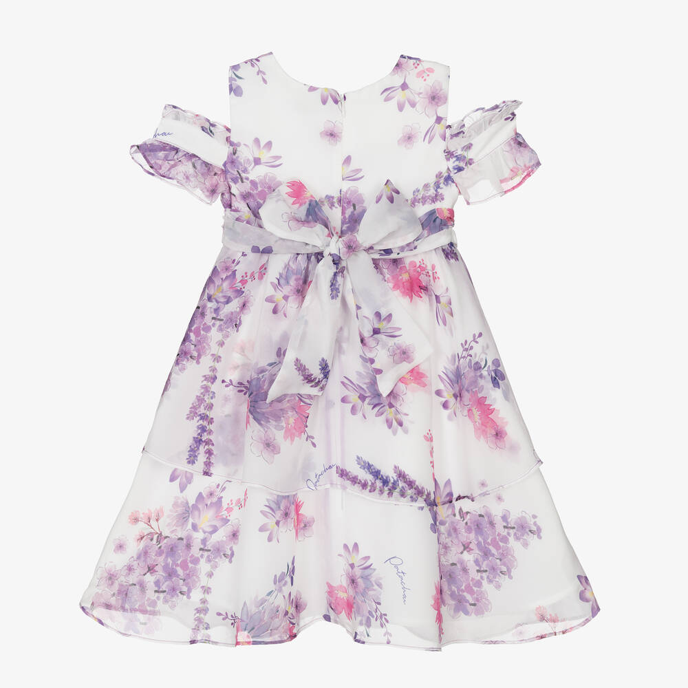Patachou-فستان شيفون لون بنفسجي وعاجي بطبعة ورود | Childrensalon Outlet