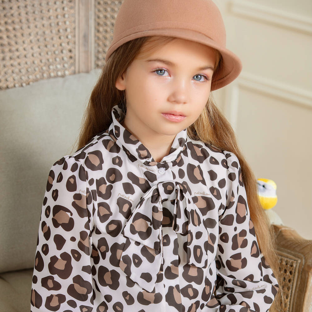Patachou-بلوز شيفون لون بيج فاتح بطبعة جلد النمر للبنات | Childrensalon Outlet