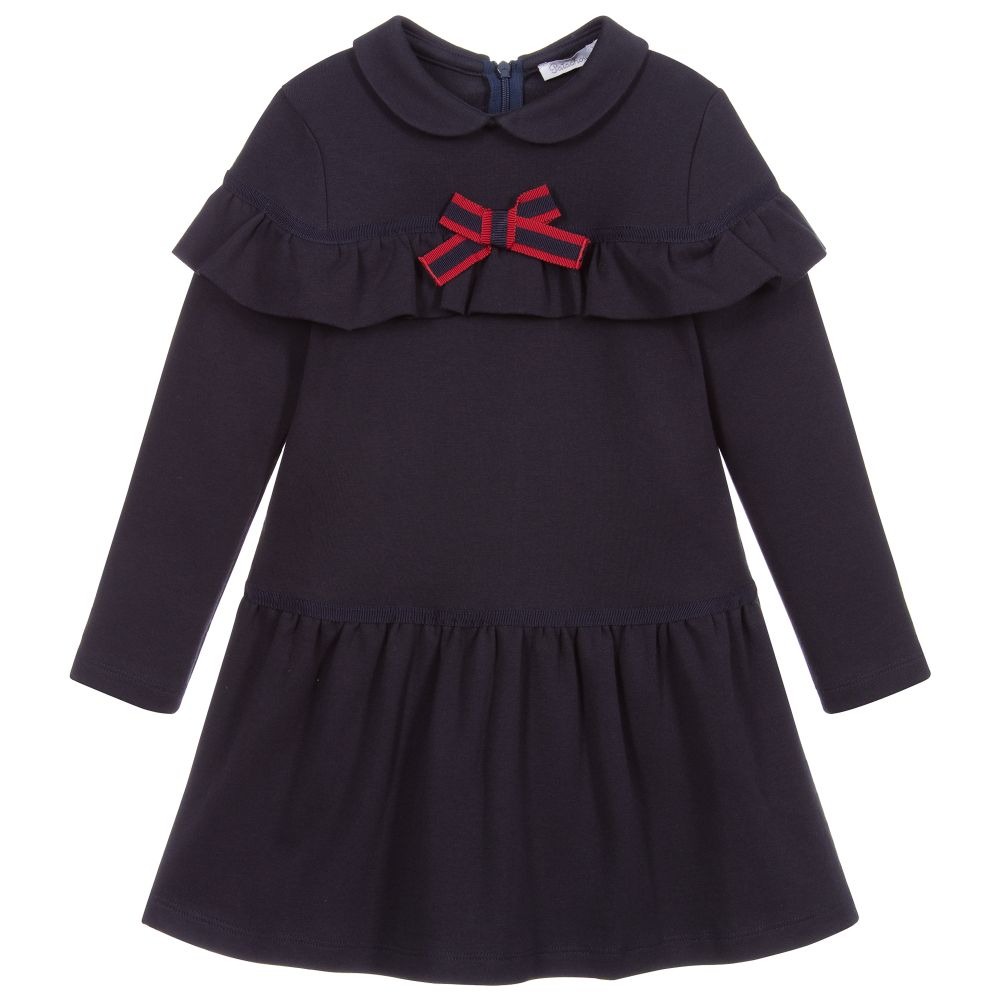 Patachou - Navy Blue Cotton Jersey Dress | Childrensalon