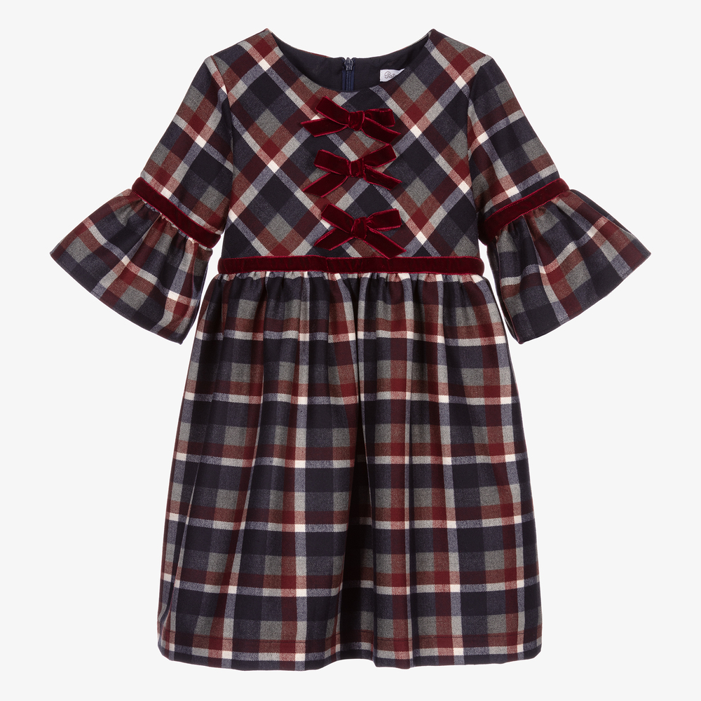 Patachou - Navy Blue & Red Check Dress | Childrensalon