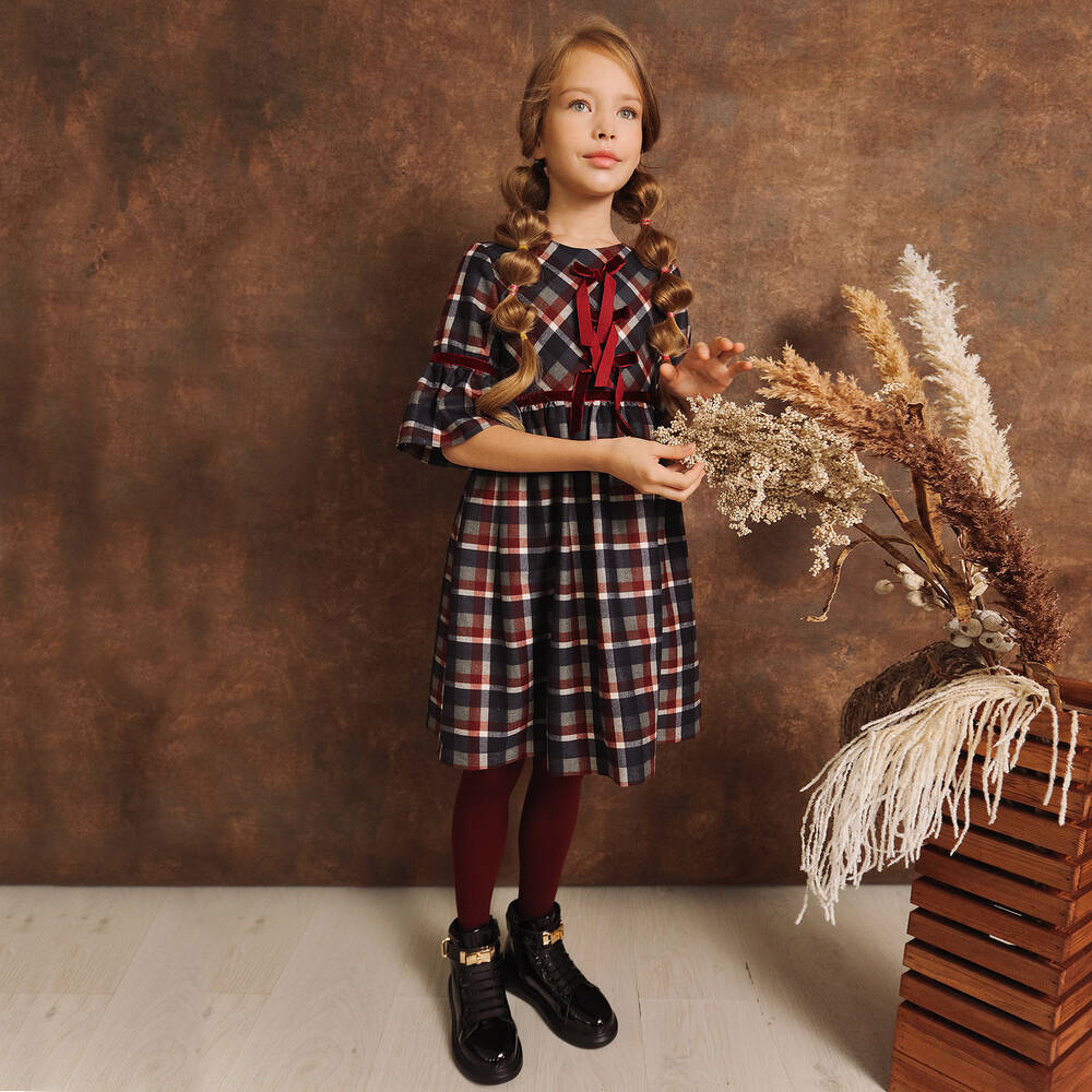 Patachou-Сине-красное платье в клетку | Childrensalon Outlet
