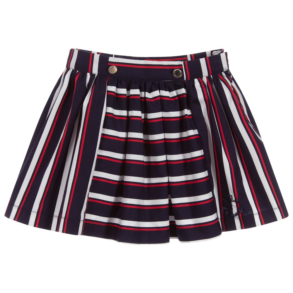 Patachou - Navy Blue Striped Cotton Skirt | Childrensalon