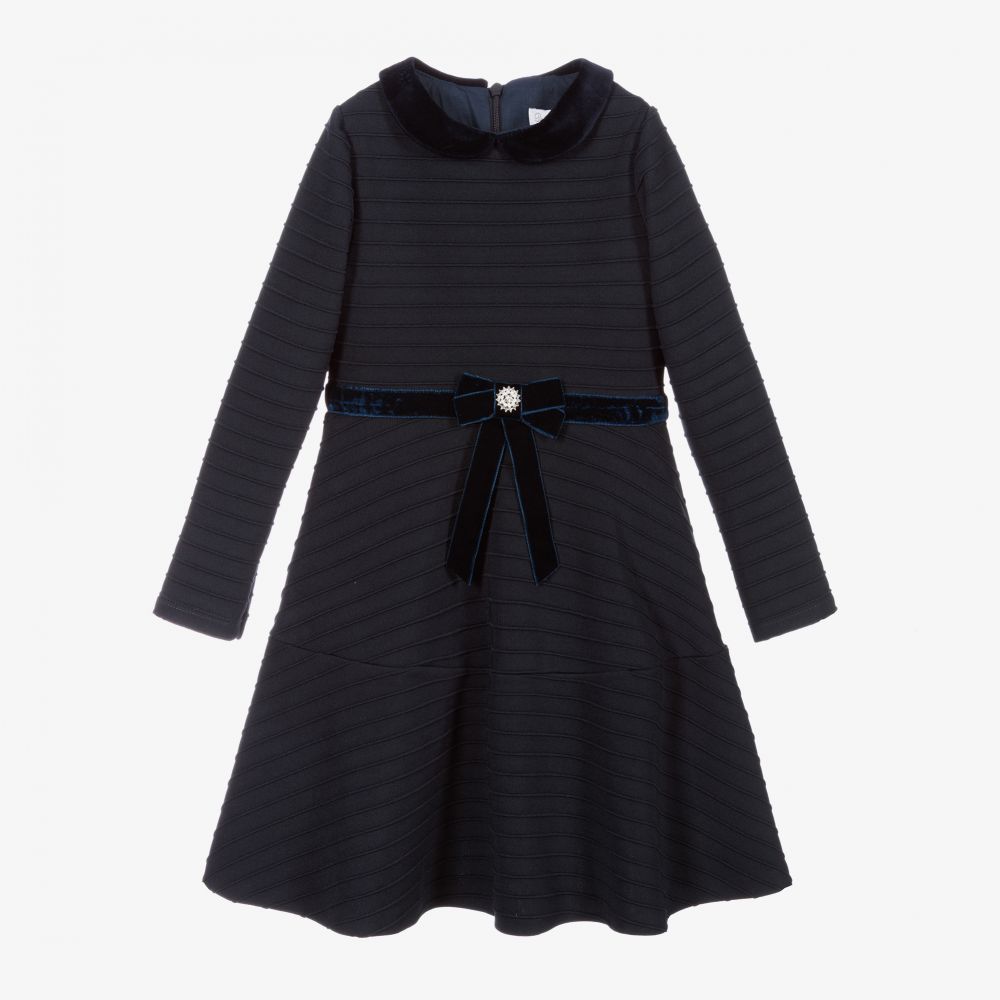 Patachou - Navy Blue Velvet Bow Dress | Childrensalon